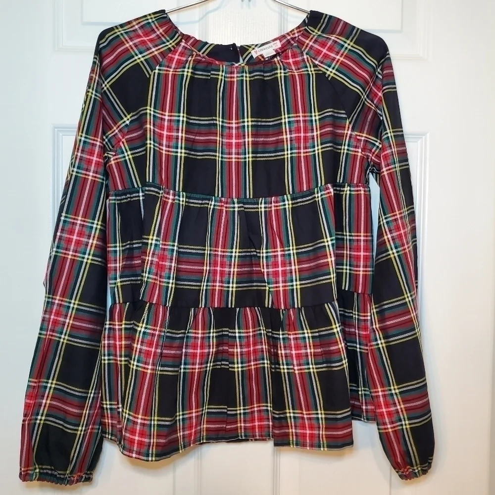 Crewcuts Girls Multicolor Plaid Long Sleeve Round Neck Casual Blouse Top Size 14